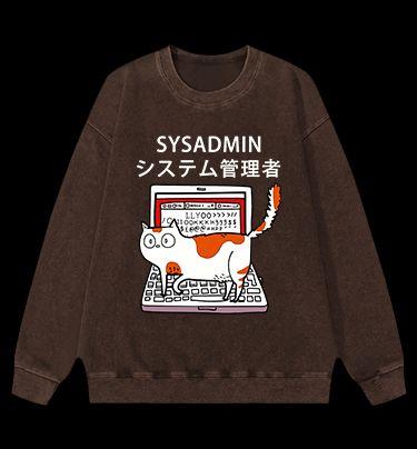 SYSADMIN Cat Vintage Washed 100% Cotton Sweatshirt