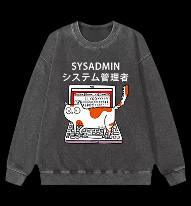 SYSADMIN Cat Vintage Washed 100% Cotton Sweatshirt