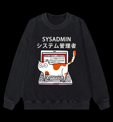 SYSADMIN Cat Vintage Washed 100% Cotton Sweatshirt
