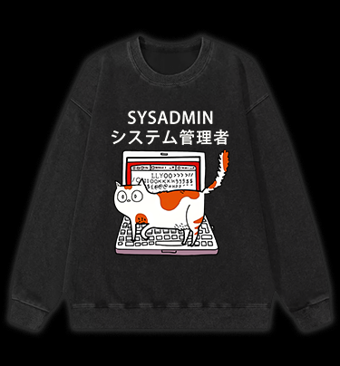 SYSADMIN Cat Vintage Washed 100% Cotton Sweatshirt