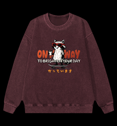 On My Way Raccoon Vintage Washed 100% Cotton Sweatshirt