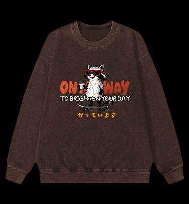 On My Way Raccoon Vintage Washed 100% Cotton Sweatshirt