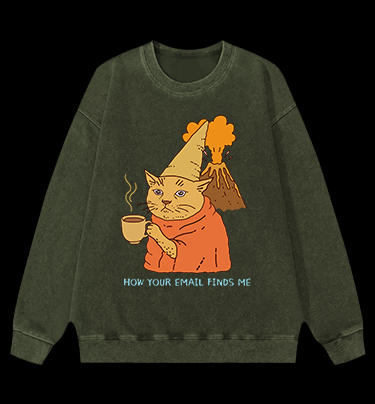 Cat:How Your Email Finds Me? Vintage Washed 100% Cotton Sweatshirt
