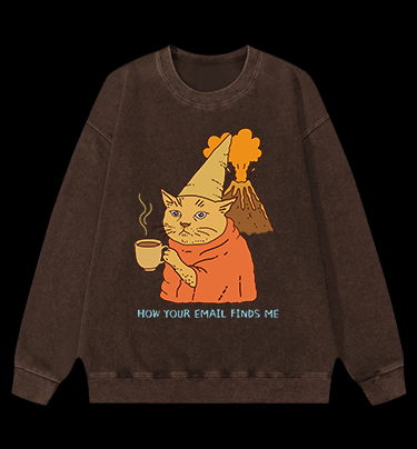 Cat:How Your Email Finds Me? Vintage Washed 100% Cotton Sweatshirt