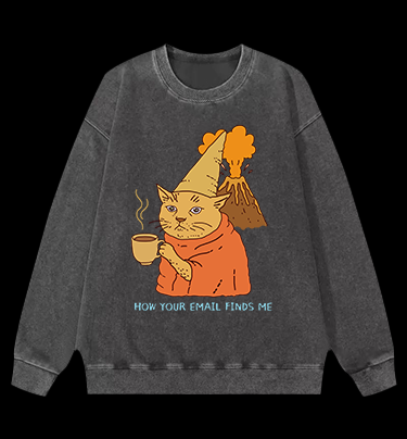 Cat:How Your Email Finds Me? Vintage Washed 100% Cotton Sweatshirt