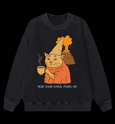 Cat:How Your Email Finds Me? Vintage Washed 100% Cotton Sweatshirt
