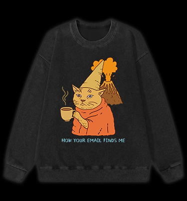Cat:How Your Email Finds Me? Vintage Washed 100% Cotton Sweatshirt