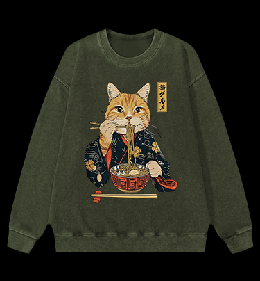 Noodle Cat Vintage Washed 100% Cotton Sweatshirt