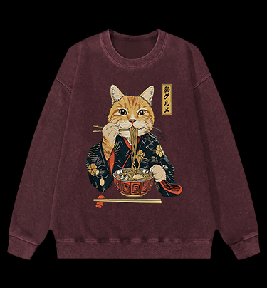 Noodle Cat Vintage Washed 100% Cotton Sweatshirt