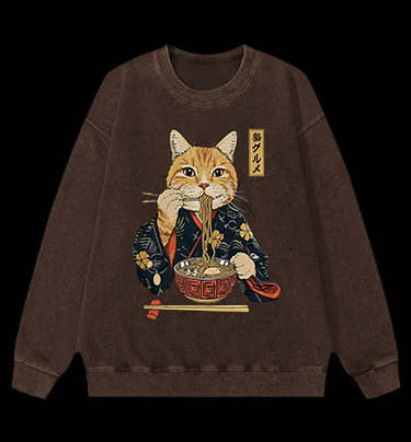 Noodle Cat Vintage Washed 100% Cotton Sweatshirt