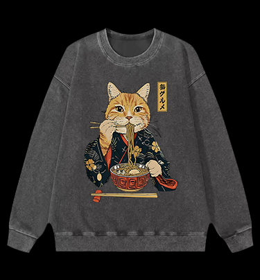 Noodle Cat Vintage Washed 100% Cotton Sweatshirt