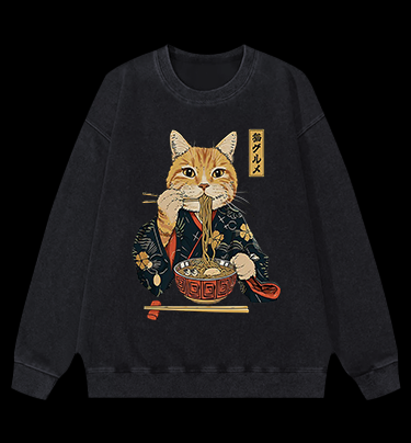 Noodle Cat Vintage Washed 100% Cotton Sweatshirt
