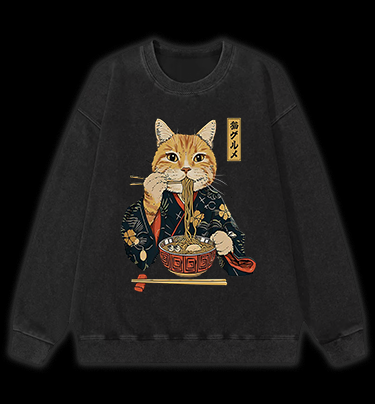 Noodle Cat Vintage Washed 100% Cotton Sweatshirt