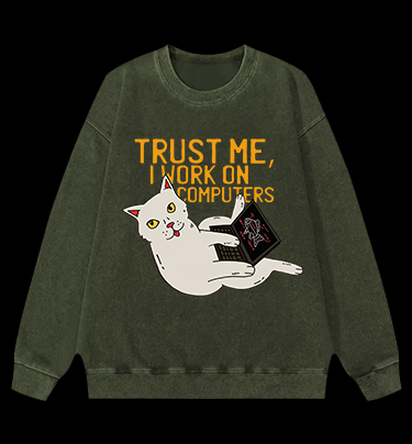 Trust Me Cat Vintage Washed 100% Cotton Sweatshirt