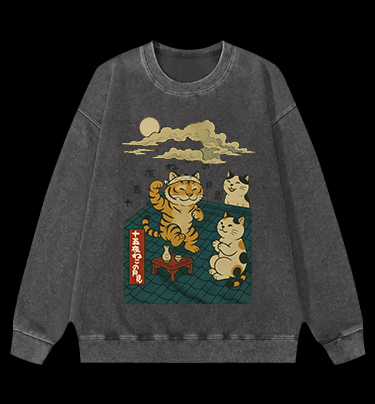 Tiger And Cat Vintage Washed 100% Cotton Sweatshirt