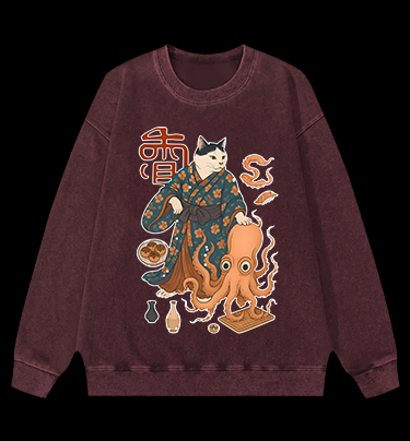 Cat Warrior Vintage Washed 100% Cotton Sweatshirt