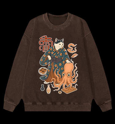 Cat Warrior Vintage Washed 100% Cotton Sweatshirt