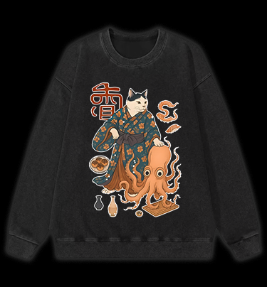 Cat Warrior Vintage Washed 100% Cotton Sweatshirt