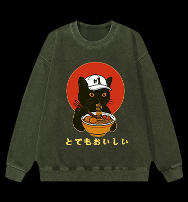 Slurpin Cat Vintage Washed 100% Cotton Sweatshirt