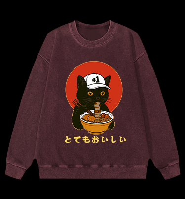 Slurpin Cat Vintage Washed 100% Cotton Sweatshirt