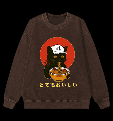 Slurpin Cat Vintage Washed 100% Cotton Sweatshirt