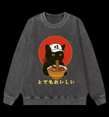 Slurpin Cat Vintage Washed 100% Cotton Sweatshirt