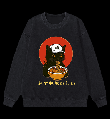 Slurpin Cat Vintage Washed 100% Cotton Sweatshirt