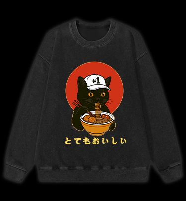 Slurpin Cat Vintage Washed 100% Cotton Sweatshirt