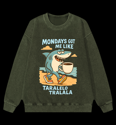 Lazy Shark Monday Vintage Washed 100% Cotton Sweatshirt