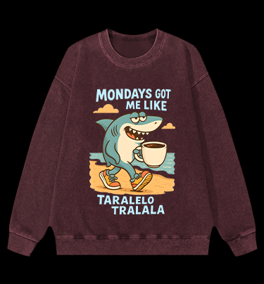 Lazy Shark Monday Vintage Washed 100% Cotton Sweatshirt