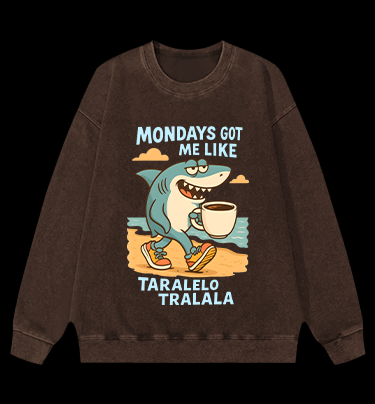 Lazy Shark Monday Vintage Washed 100% Cotton Sweatshirt