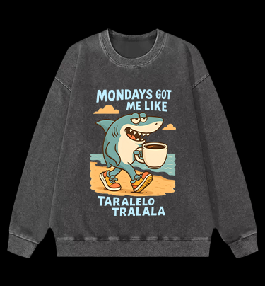 Lazy Shark Monday Vintage Washed 100% Cotton Sweatshirt