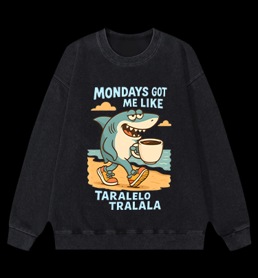 Lazy Shark Monday Vintage Washed 100% Cotton Sweatshirt