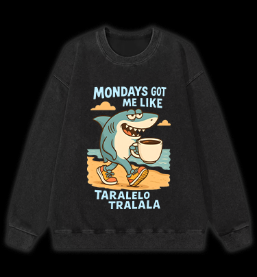 Lazy Shark Monday Vintage Washed 100% Cotton Sweatshirt