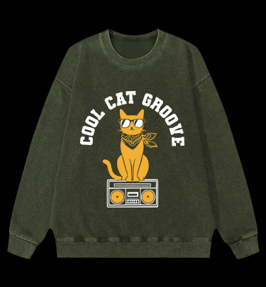 Cool Cat Vintage Washed 100% Cotton Sweatshirt