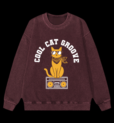 Cool Cat Vintage Washed 100% Cotton Sweatshirt