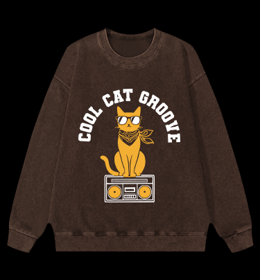 Cool Cat Vintage Washed 100% Cotton Sweatshirt