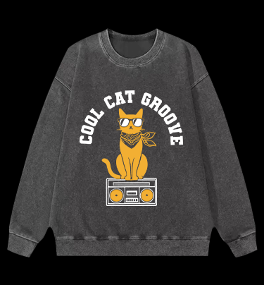 Cool Cat Vintage Washed 100% Cotton Sweatshirt