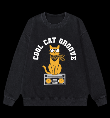 Cool Cat Vintage Washed 100% Cotton Sweatshirt