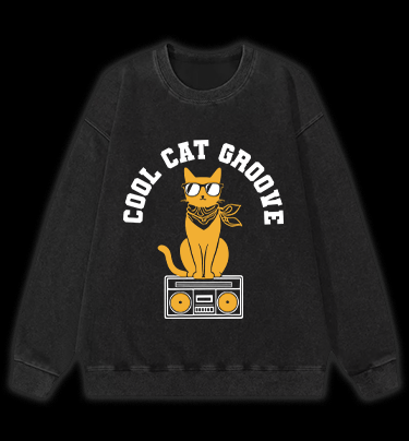 Cool Cat Vintage Washed 100% Cotton Sweatshirt