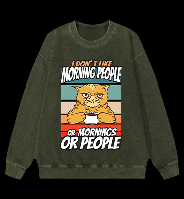 Nope Cat Vintage Washed 100% Cotton Sweatshirt