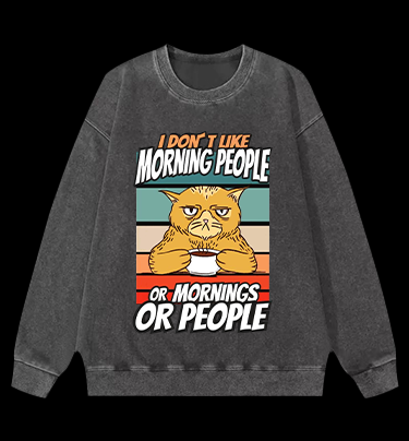 Nope Cat Vintage Washed 100% Cotton Sweatshirt