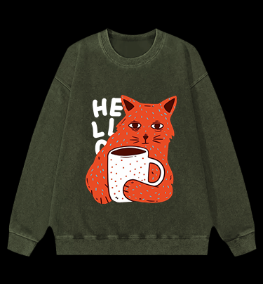Lazy Cat Brew Vintage Washed 100% Cotton Sweatshirt