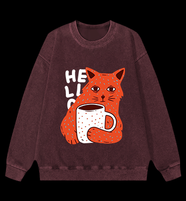 Lazy Cat Brew Vintage Washed 100% Cotton Sweatshirt