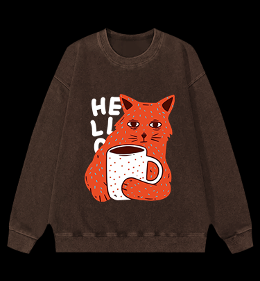 Lazy Cat Brew Vintage Washed 100% Cotton Sweatshirt