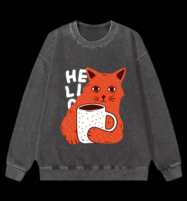 Lazy Cat Brew Vintage Washed 100% Cotton Sweatshirt