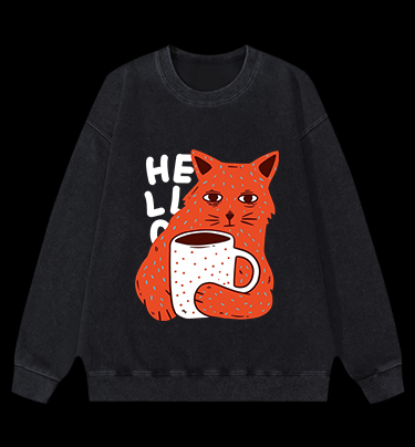 Lazy Cat Brew Vintage Washed 100% Cotton Sweatshirt