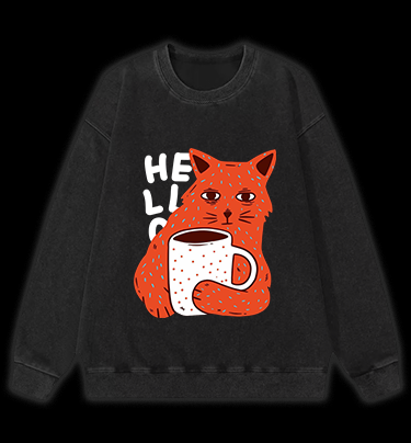 Lazy Cat Brew Vintage Washed 100% Cotton Sweatshirt
