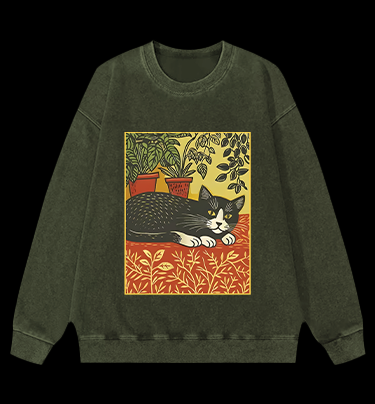 Nap Time Cat Vintage Washed 100% Cotton Sweatshirt