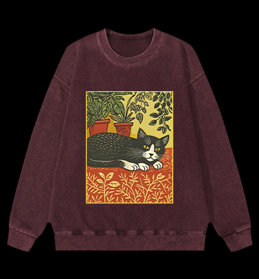 Nap Time Cat Vintage Washed 100% Cotton Sweatshirt